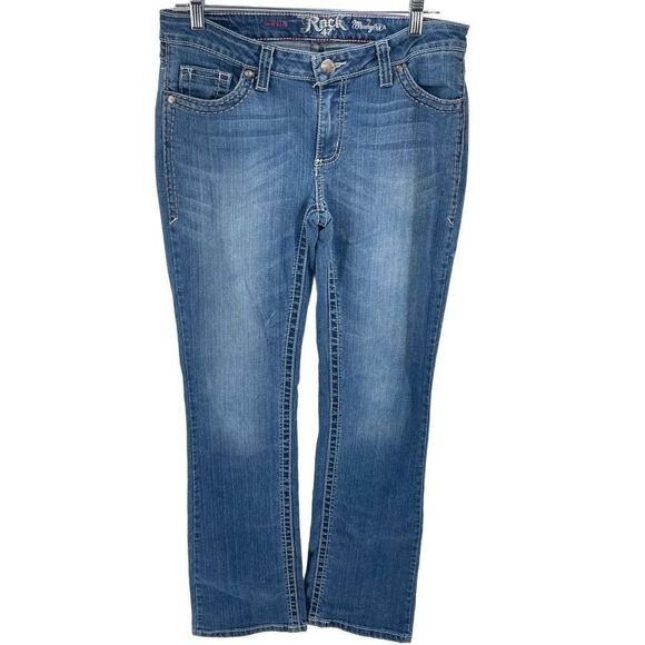 Rock 47 By Wrangler Womens Low Rise Jeans Embroidered Medium Wash Denim Size 26 - Picture 1 of 11